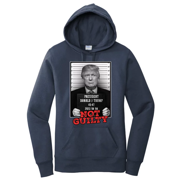 Funny Donald Trump Not Guilty Mug Shot Free Trump 2024 Women's Pullover Hoodie