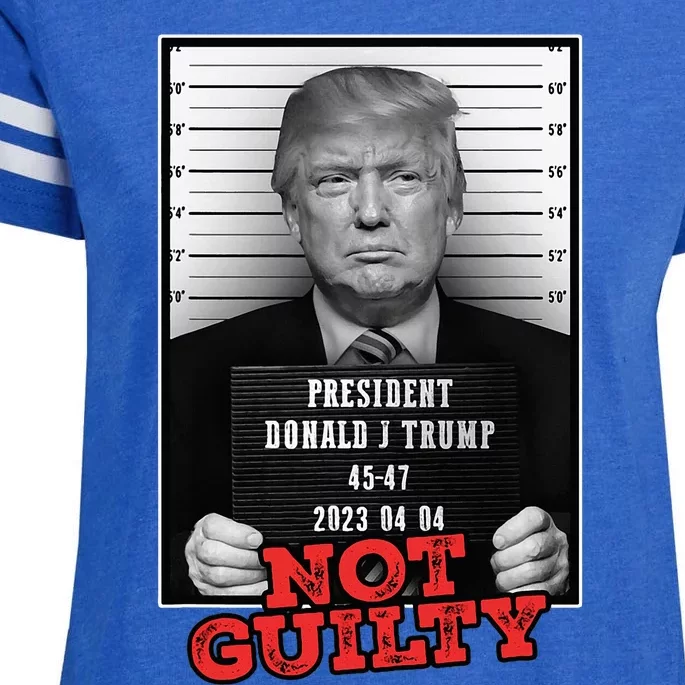 Funny Donald Trump Not Guilty Mug Shot Free Trump 2024 Enza Ladies Jersey Football T-Shirt