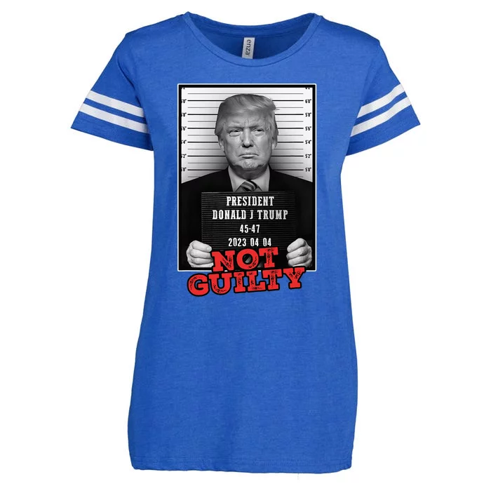 Funny Donald Trump Not Guilty Mug Shot Free Trump 2024 Enza Ladies Jersey Football T-Shirt