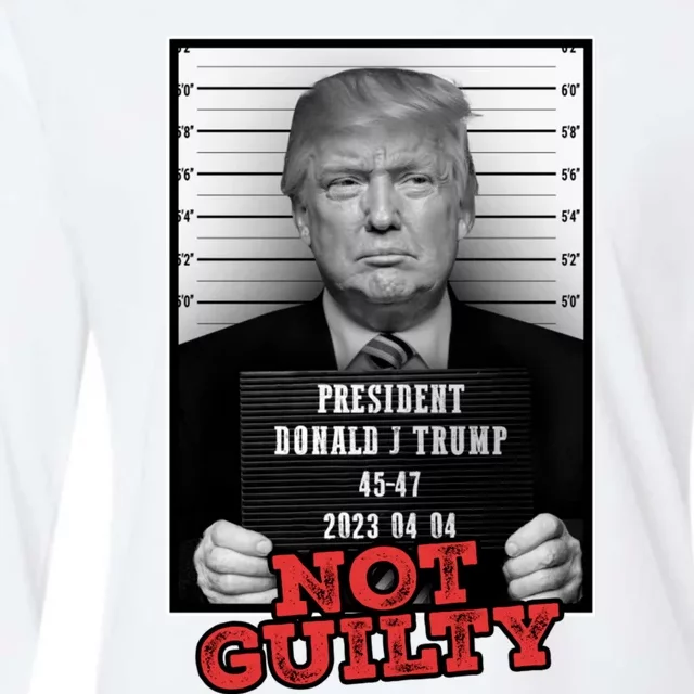 Funny Donald Trump Not Guilty Mug Shot Free Trump 2024 Womens Cotton Relaxed Long Sleeve T-Shirt