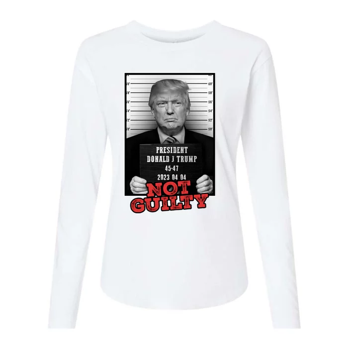 Funny Donald Trump Not Guilty Mug Shot Free Trump 2024 Womens Cotton Relaxed Long Sleeve T-Shirt