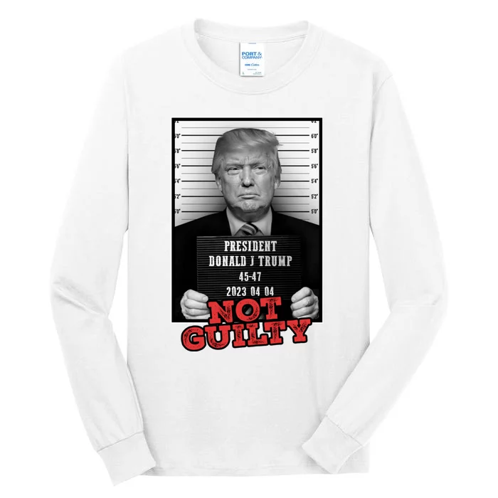 Funny Donald Trump Not Guilty Mug Shot Free Trump 2024 Tall Long Sleeve T-Shirt