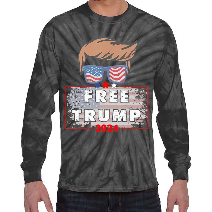 Free Donald Trump Republican Support Pro Trump American Flag Tie-Dye Long Sleeve Shirt