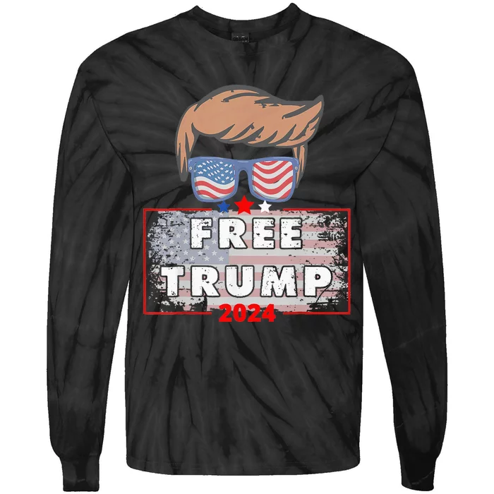 Free Donald Trump Republican Support Pro Trump American Flag Tie-Dye Long Sleeve Shirt