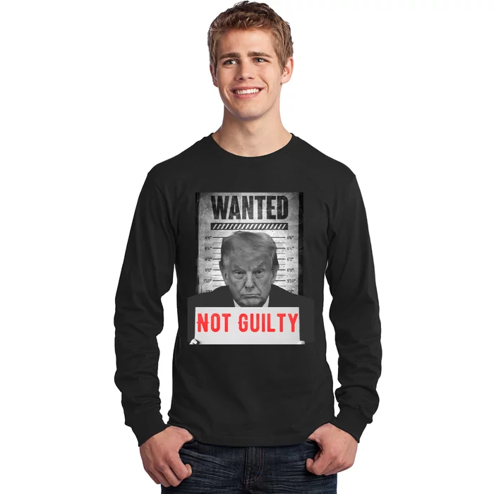 Funny Donald Trump Not Guilty Mug Shot Free Trump 2024 Long Sleeve Shirt