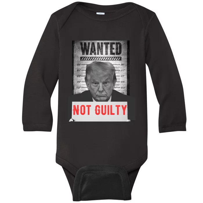 Funny Donald Trump Not Guilty Mug Shot Free Trump 2024 Baby Long Sleeve Bodysuit