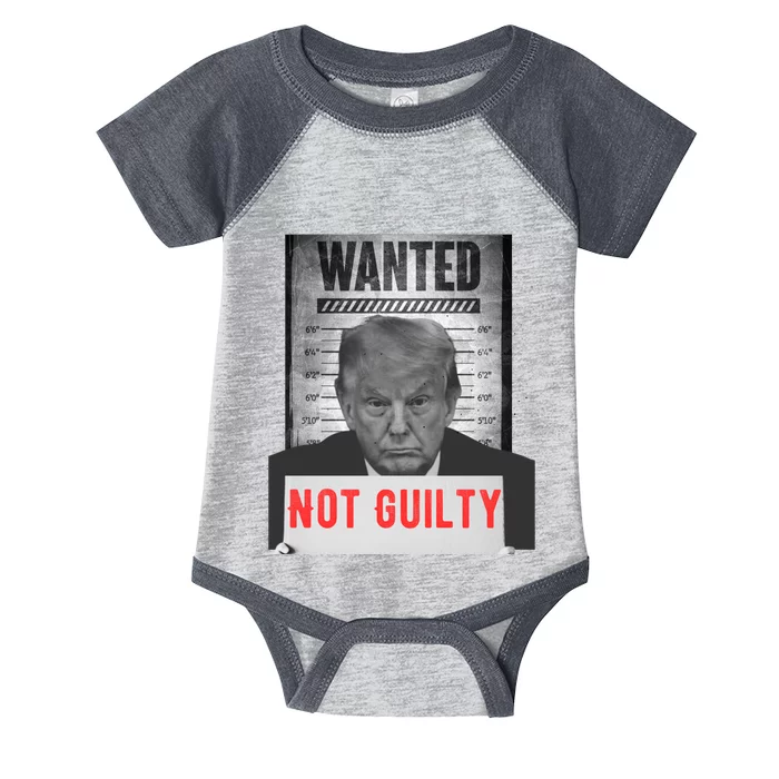 Funny Donald Trump Not Guilty Mug Shot Free Trump 2024 Infant Baby Jersey Bodysuit