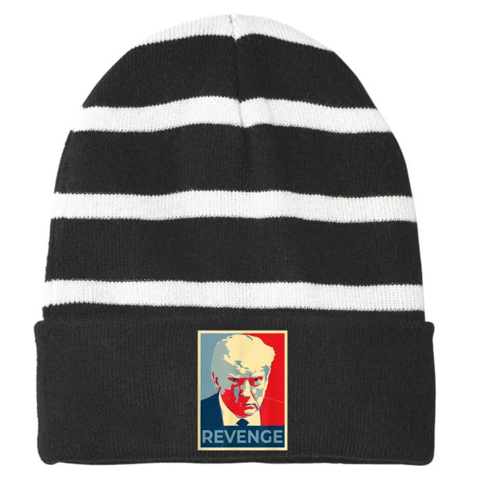 Free Donald Trump Mug Shot Republican Revenge MAGA 2024 Striped Beanie with Solid Band