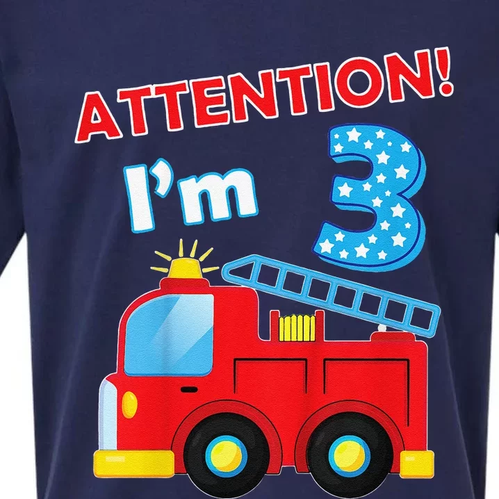 Fire Department Three 3yr 3rd 3 Year Old Birthday Sueded Cloud Jersey T-Shirt