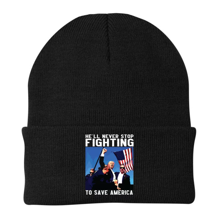 Funny Donald Trump Hell Never Stop Fighting To Save America Knit Cap Winter Beanie