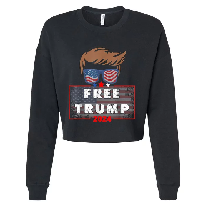 Free Donald Trump Republican Support Pro Trump American Flag Cropped Pullover Crew