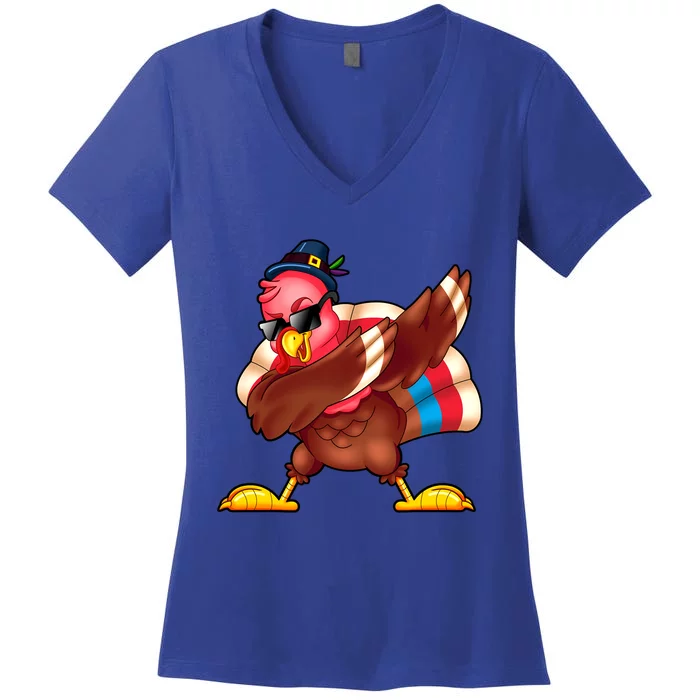 Funny Dabbing Turkey Day Thanksgiving Gift Women's V-Neck T-Shirt