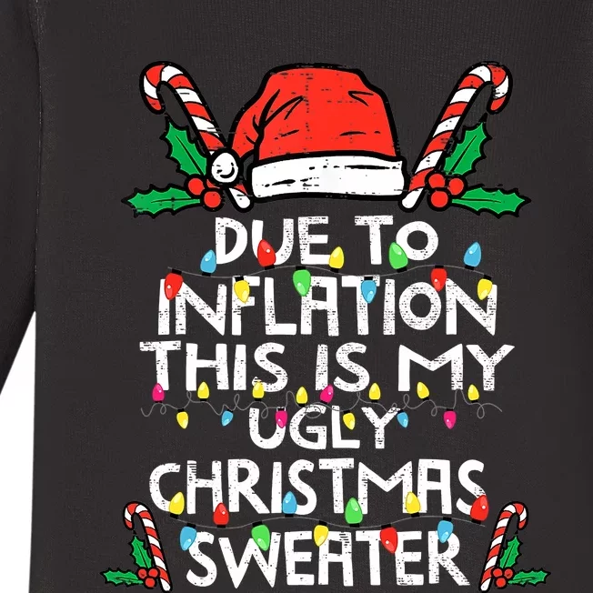 Funny Due to Inflation Ugly Christmas Sweaters Baby Long Sleeve Bodysuit