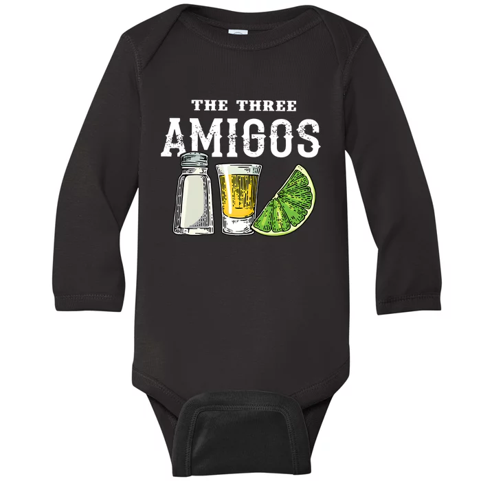 Funny Drinking The Three Amigos Cinco De Mayo Baby Long Sleeve Bodysuit