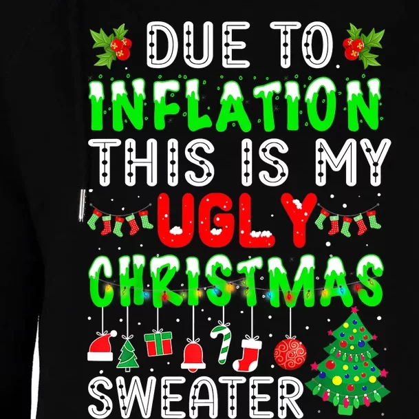 Funny Due To Inflation Ugly Christmas Sweaters Xmas Holiday Womens Funnel Neck Pullover Hood