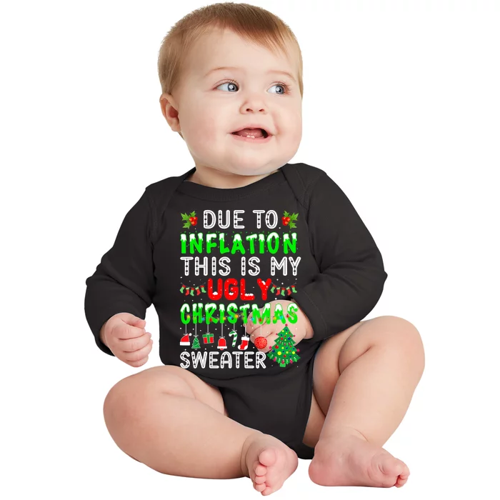 Funny Due To Inflation Ugly Christmas Sweaters Xmas Holiday Baby Long Sleeve Bodysuit