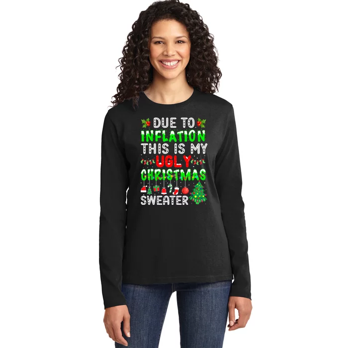 Funny Due To Inflation Ugly Christmas Sweaters Xmas Holiday Ladies Long Sleeve Shirt