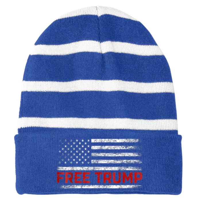 Free Donald Trump Supporters Pro Trump Republican Conservative Striped Beanie with Solid Band