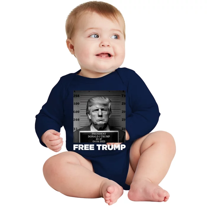 Free Donald Trump Mugshot Baby Long Sleeve Bodysuit