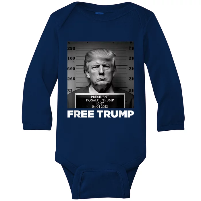 Free Donald Trump Mugshot Baby Long Sleeve Bodysuit