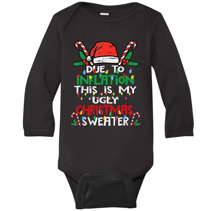 Funny Due to Inflation Ugly Christmas Sweaters Baby Long Sleeve Bodysuit