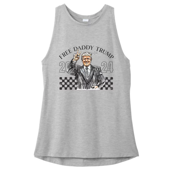 Free Daddy Trump 2024 Supporter Funny Trendy Ladies Tri-Blend Wicking Tank