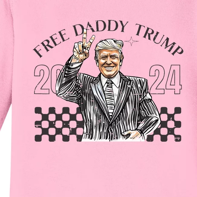 Free Daddy Trump 2024 Supporter Funny Trendy Baby Long Sleeve Bodysuit