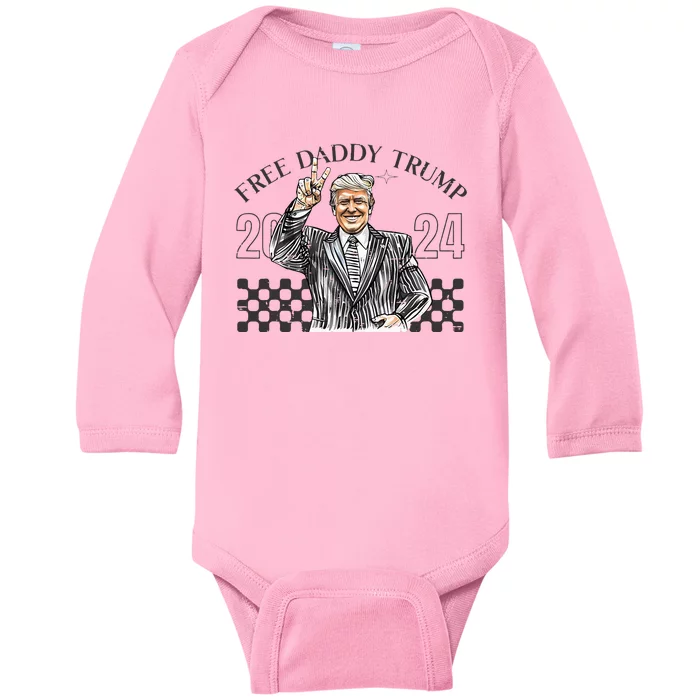 Free Daddy Trump 2024 Supporter Funny Trendy Baby Long Sleeve Bodysuit