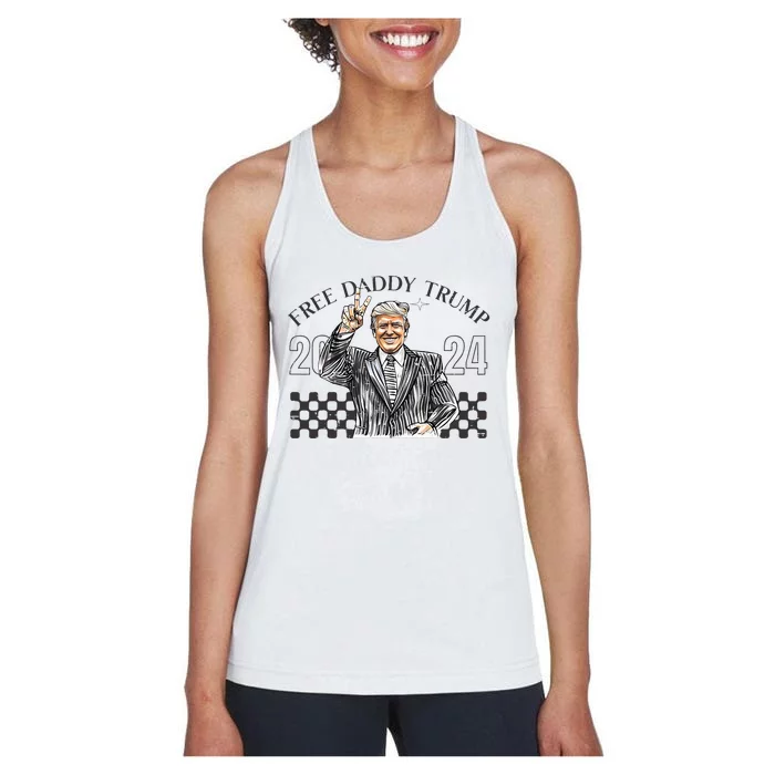 Free Daddy Trump 2024 Supporter Funny Trendy Women's Racerback Tank