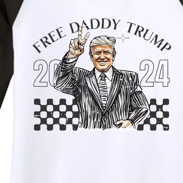 Free Daddy Trump 2024 Supporter Funny Trendy Women's Tri-Blend 3/4-Sleeve Raglan Shirt