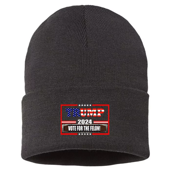 Funny Donald Trump Supporter 2024 Vote For The Felon Sustainable Knit Beanie