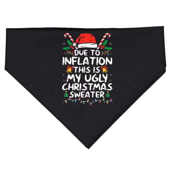 Funny Due to Inflation Ugly Christmas Sweaters USA-Made Doggie Bandana