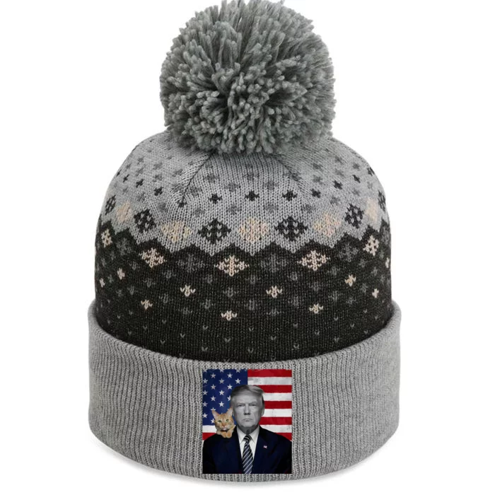 Funny Donald Trump And Cat Political Usa Flag Election 2024 The Baniff Cuffed Pom Beanie