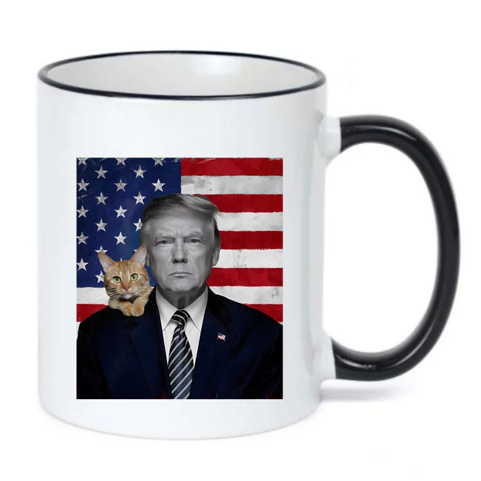 Funny Donald Trump And Cat Political Usa Flag Election 2024 Black Color Changing Mug