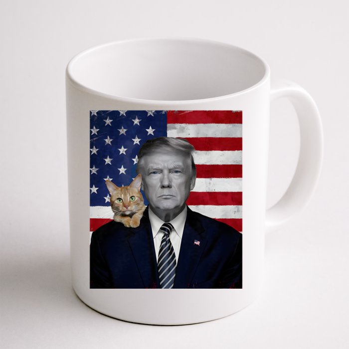 Funny Donald Trump And Cat Political Usa Flag Election 2024 Front & Back Coffee Mug