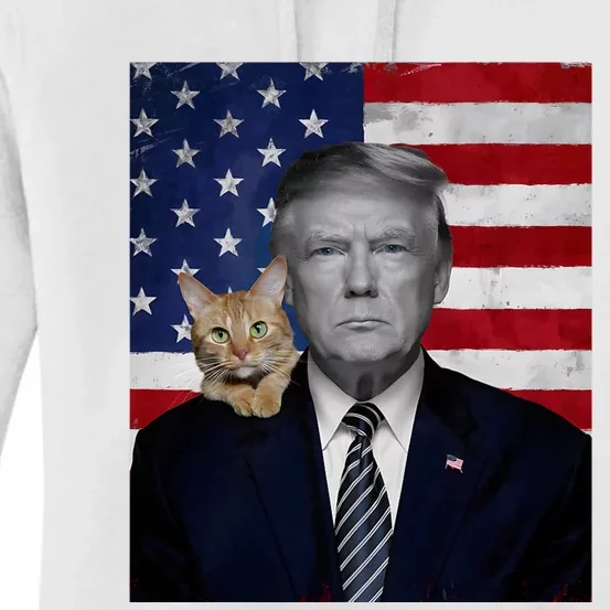 Funny Donald Trump And Cat Political Usa Flag Election 2024 Women's Pullover Hoodie