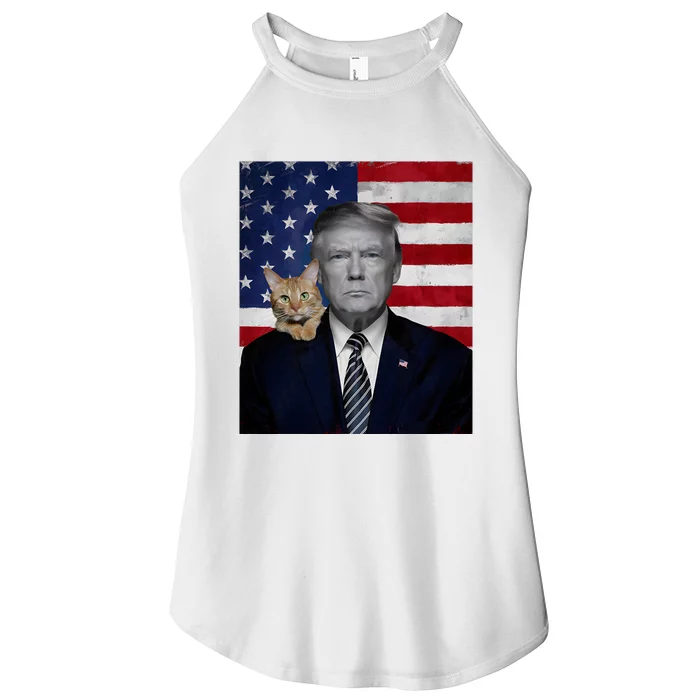 Funny Donald Trump And Cat Political Usa Flag Election 2024 Women’s Perfect Tri Rocker Tank