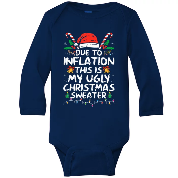 Funny Due to Inflation Ugly Christmas Sweaters Baby Long Sleeve Bodysuit