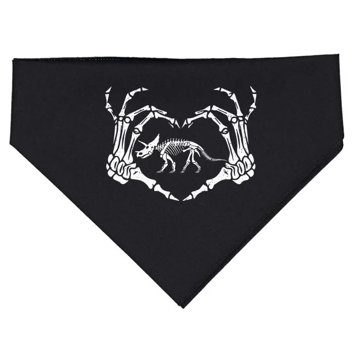 Funny Dinosaur Triceratops Skeleton Hand Heart Halloween USA-Made Doggie Bandana