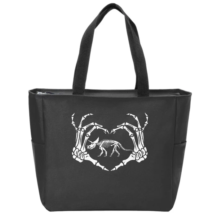 Funny Dinosaur Triceratops Skeleton Hand Heart Halloween Zip Tote Bag