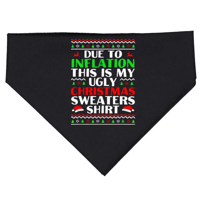 Funny Due to Inflation Ugly Christmas Sweaters USA-Made Doggie Bandana