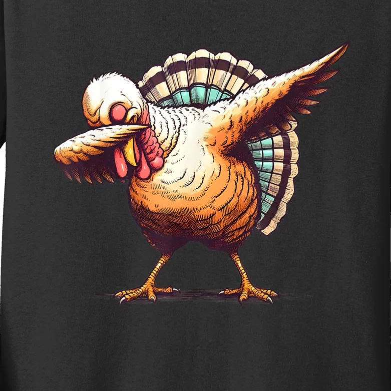 Funny Dabbing Turkey Thanksgiving Day Pilgrim Girls Dab Kids Long Sleeve Shirt