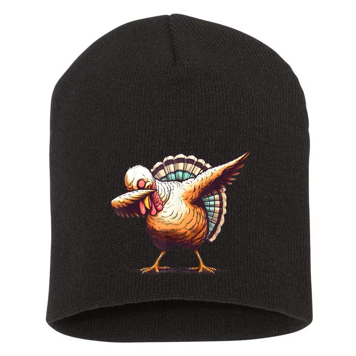 Funny Dabbing Turkey Thanksgiving Day Pilgrim Girls Dab Short Acrylic Beanie