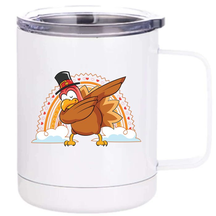 Funny Dabbing Turkey Festive Dinner Rainbow Blessed Turkey Gift Front & Back 12oz Stainless Steel Tumbler Cup