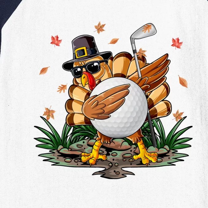 Funny Dabbing Turkey And Golf Ball Fall Vibes Thanksgiving Day Meaningful Gift Baseball Sleeve Shirt