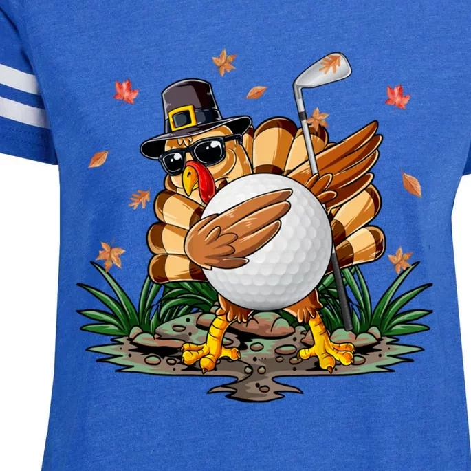 Funny Dabbing Turkey And Golf Ball Fall Vibes Thanksgiving Day Meaningful Gift Enza Ladies Jersey Football T-Shirt