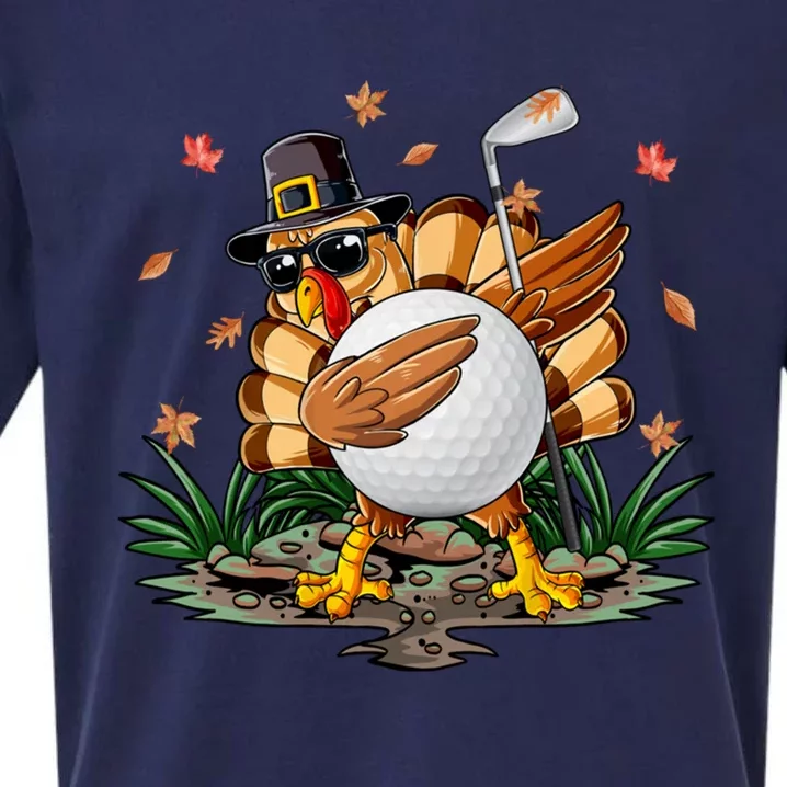 Funny Dabbing Turkey And Golf Ball Fall Vibes Thanksgiving Day Meaningful Gift Sueded Cloud Jersey T-Shirt