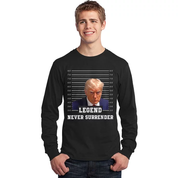 Free Donald Trump Mug Shot President Never Surrender Tall Long Sleeve T-Shirt