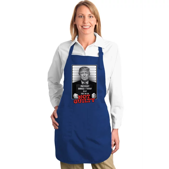 Funny Donald Trump Not Guilty Mug Shot Free Trump 2024 Full-Length Apron With Pocket