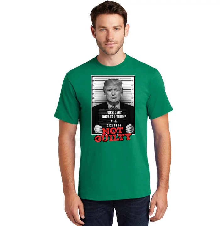 Funny Donald Trump Not Guilty Mug Shot Free Trump 2024 Tall T-Shirt